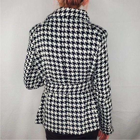 Last Kiss BIG Black Houndstooth Belted Acrylic Peacoat Pockets high Collar Lined - Picture 2 of 15